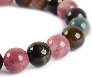 Angelstones Natural Multi-Color Tourmaline Gemstone 8mm Round Beads Stretch Bracelet 7 Inch Unisex