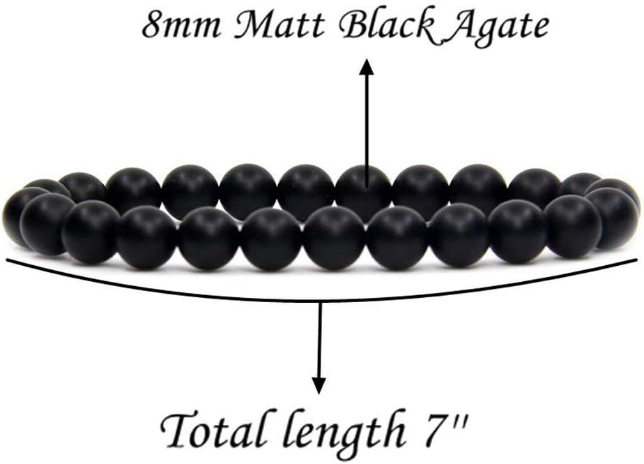 Natural Matt Black Agate Handmade Gemstone 8mm Round Beads Elastic Bracelet 7inch Unisex