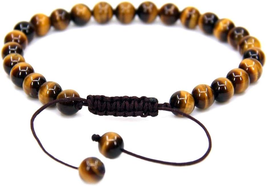 Natural AA Golden Tiger Eye Gemstone 6mm Round Beads Adjustable Bracelet 7inch Unisex