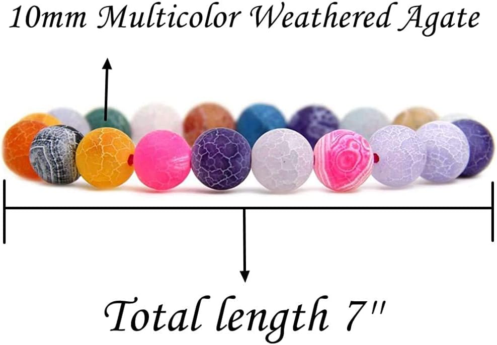 Angelstones Natural Multicolor Weathered Agate Genuine Semi-Precious Gemstones Healing 10mm Beaded Stretch Bracelet 7inch Unisex