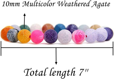 Angelstones Natural Multicolor Weathered Agate Genuine Semi-Precious Gemstones Healing 10mm Beaded Stretch Bracelet 7inch Unisex