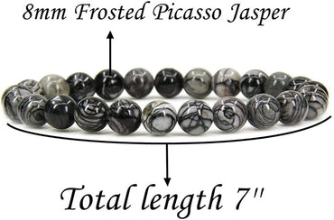 Angelstones Natural Picasso Jasper Gemstone 8mm Round Beads Stretch Bracelet 7inch Unisex