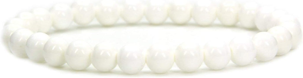 Angelstones Natural Tridacna Shell Gemstone 6mm Round Beads Stretch Bracelet 7inch Unisex