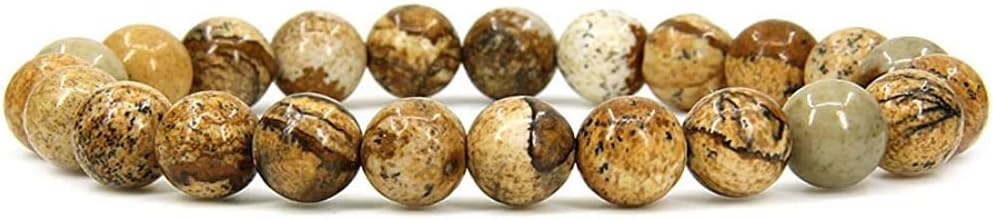 Angelstones Natural Picture Jasper Gemstone 8mm Round Beads Stretch Bracelet 7inch Unisex