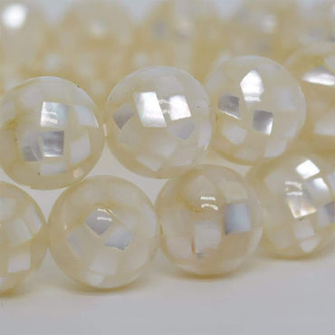 Angelstones Natural Mosaic Mother of Pearl Shell Gemstone 10mm Round Beads Stretch Bracelet 7 Inch Unisex