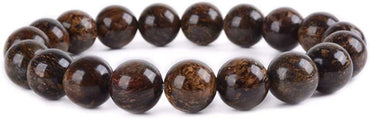 Angelstones Natural Bronzite Gemstone 10mm Round Beads Stretch Bracelet 7 Inch Unisex