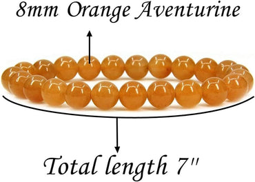 Natural Orange Aventurine Gemstone 8mm Round Beads Stretch Bracelet 7inch Unisex
