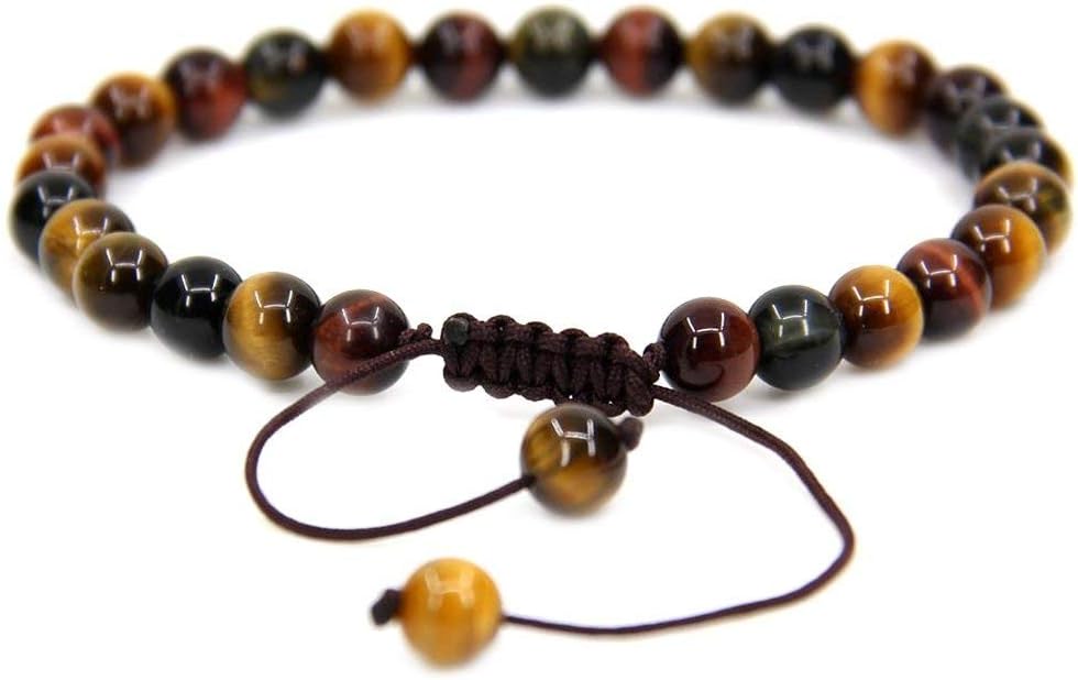 Natural AA Grade Multicolor Tiger Eye Gemstone 6mm Round Beads Adjustable Bracelet 7inch Unisex