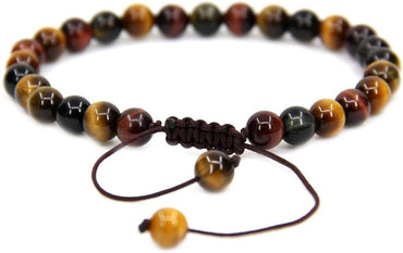 Natural AA Grade Multicolor Tiger Eye Gemstone 6mm Round Beads Adjustable Bracelet 7inch Unisex