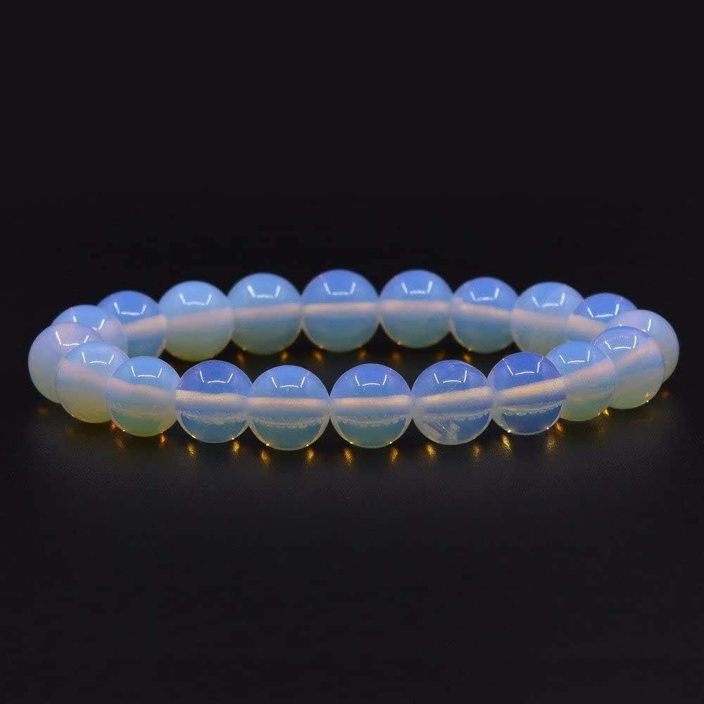 Angelstones Synthetic Opalite Moonstone 10mm Round Beads Stretch Bracelet 7 Inch Unisex