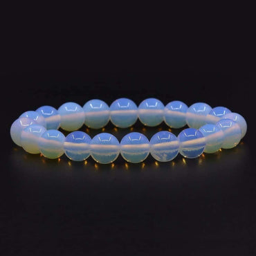 Angelstones Synthetic Opalite Moonstone 10mm Round Beads Stretch Bracelet 7 Inch Unisex
