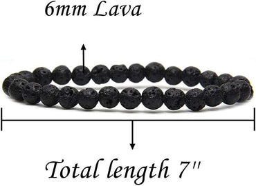 Angelstones Natural Lava Gemstone 6mm Round Beads Stretch Bracelet 7inch Unisex