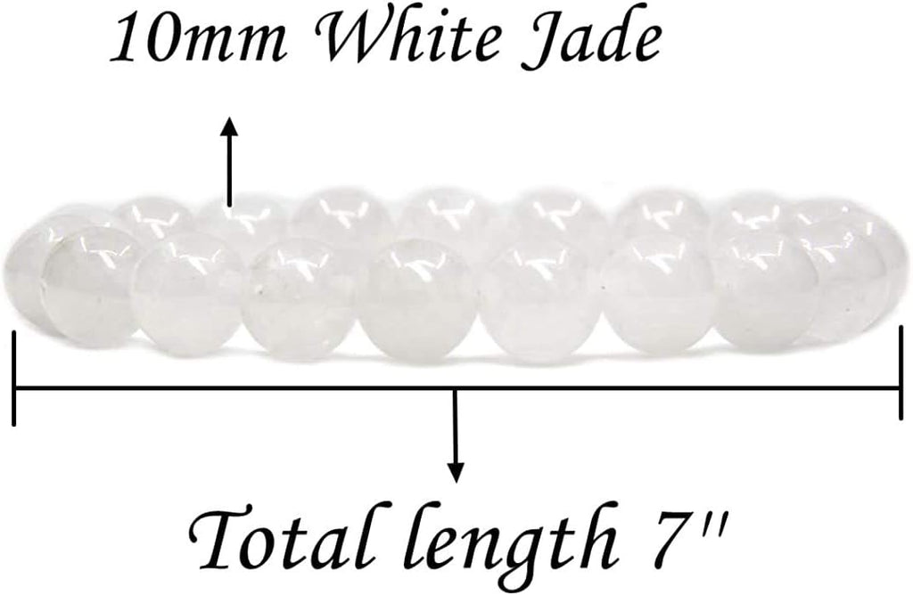 Angelstones Natural White Jade Genuine Semi-Precious Gemstones Healing 10mm Beaded Stretch Bracelet 7inch Unisex