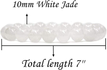Angelstones Natural White Jade Genuine Semi-Precious Gemstones Healing 10mm Beaded Stretch Bracelet 7inch Unisex