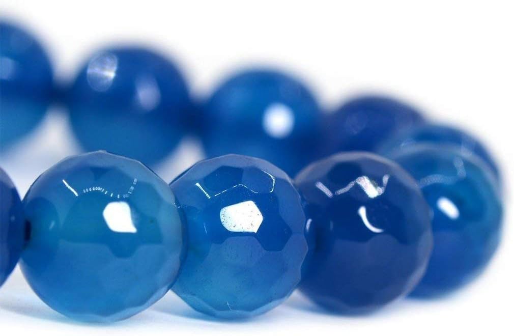 Natural Faceted Blue Agate Gemstone 8mm Round Beads Stretch Bracelet 7inch Unisex