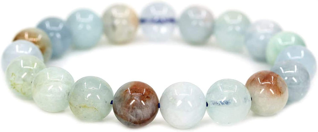Angelstones Natural Multicolor Aquamarine Genuine Semi-Precious Gemstones Healing 10mm Beaded Stretch Bracelet 7inch Unisex