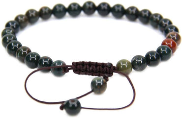 Natural Green Bloodstone Heliotrope Gemstone 6mm Round Beads Adjustable Bracelet 7inch Unisex
