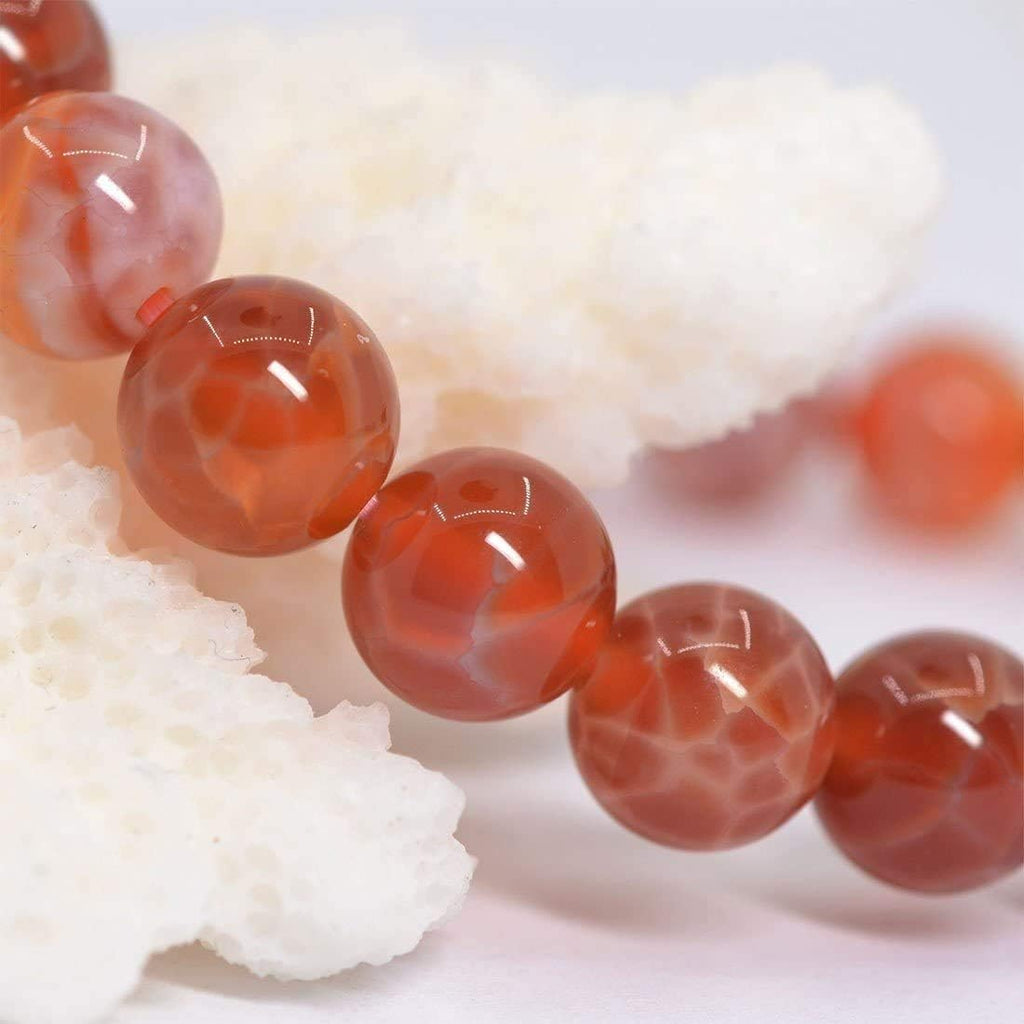 Red Crab Fire Agate Gemstone 8mm Round Beads Stretch Bracelet 7 Inch Unisex