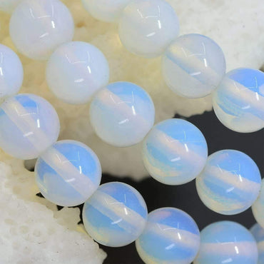 Angelstones Synthetic Opalite Moonstone Glass 6mm Round Beads Stretch Bracelet 6.5 Inch
