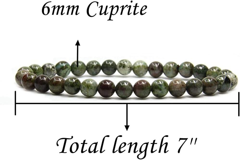 Angelstones Natural Cuprite Gemstone 6mm Round Beads Stretch Bracelet 7inch Unisex