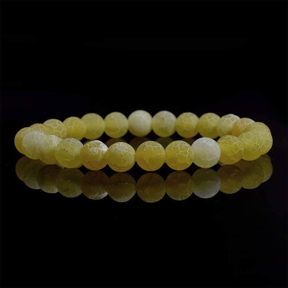 Yellow Weathered Agate Gemstone 8mm Round Beads Stretch Bracelet 7inch
