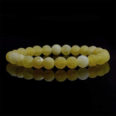 Yellow Weathered Agate Gemstone 8mm Round Beads Stretch Bracelet 7inch