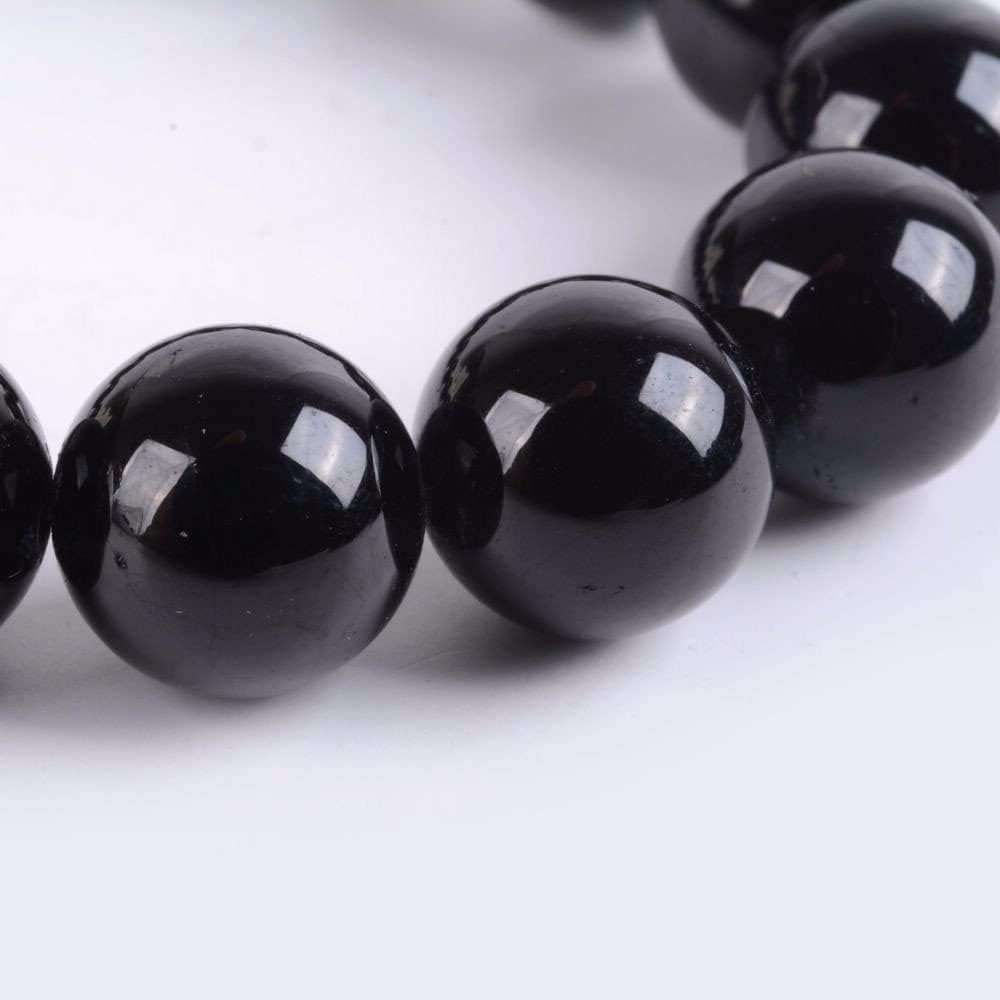 Angelstones Natural Black Tourmaline Gemstone 10mm Round Beads Stretch Bracelet 7 Inch Unisex