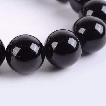 Angelstones Natural Black Tourmaline Gemstone 10mm Round Beads Stretch Bracelet 7 Inch Unisex