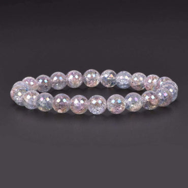 Aqua Aura Crackle Natural Clear Quartz Gemstone 8mm Round Beads Stretch Bracelet 7inch
