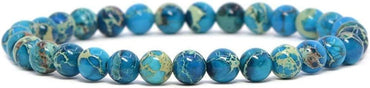 Dyed Blue Sea Sediment Jasper Gemstone 6mm Round Beads Stretch Bracelet 6.5inch Unisex