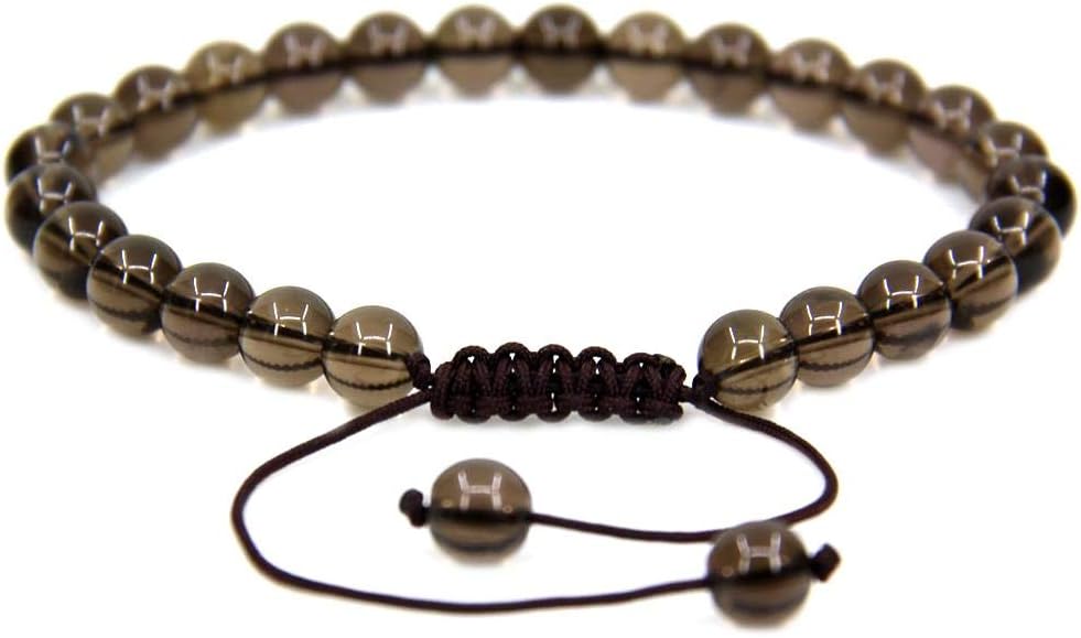 Natural A Grade Smoky Quartz Gemstone 6mm Round Beads Adjustable Bracelet 7inch Unisex