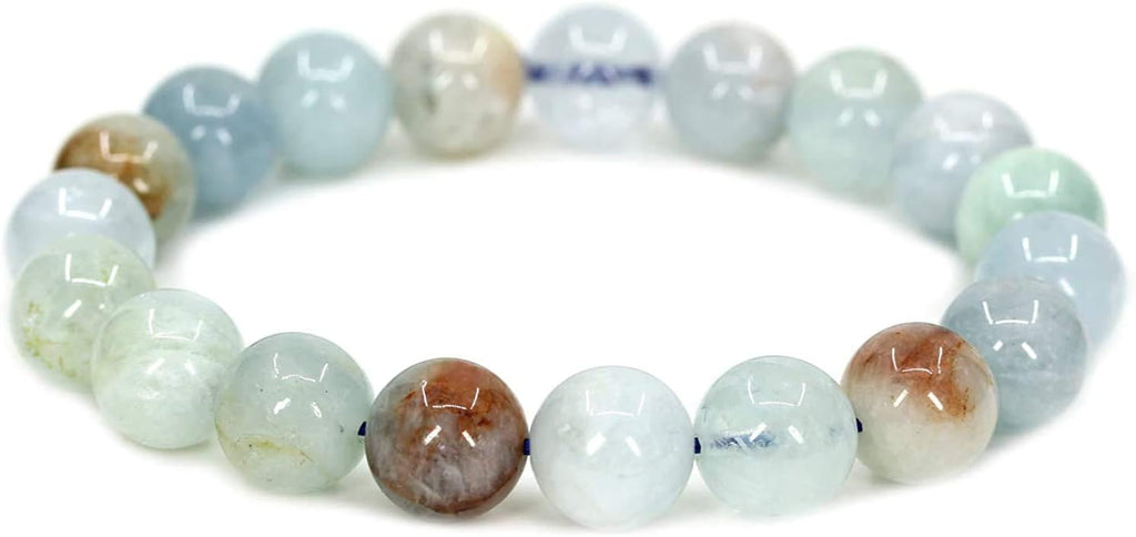Angelstones Natural Multicolor Aquamarine Genuine Semi-Precious Gemstones Healing 10mm Beaded Stretch Bracelet 7inch Unisex