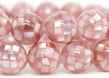Angelstones Natural Mosaic Pink Shell Gemstone 10mm Round Beads Stretch Bracelet 7 Inch Unisex