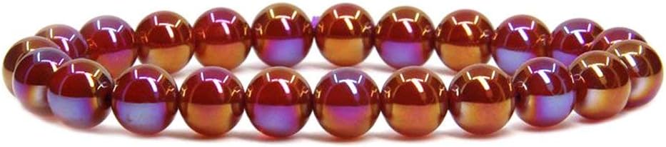 Multicolor Plated Red Agate Gem Semi Precious Gemstone 8mm Ball Beads Stretch Bracelet 7inch Unisex