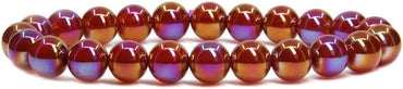 Multicolor Plated Red Agate Gem Semi Precious Gemstone 8mm Ball Beads Stretch Bracelet 7inch Unisex