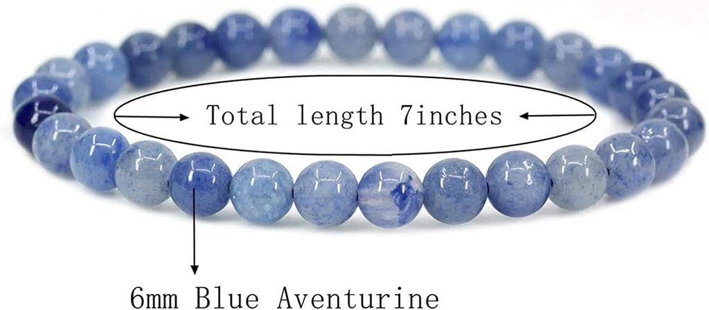 Angelstones Natural Blue Aventurine Gemstone 6mm Round Beads Stretch Bracelet 7inch Unisex