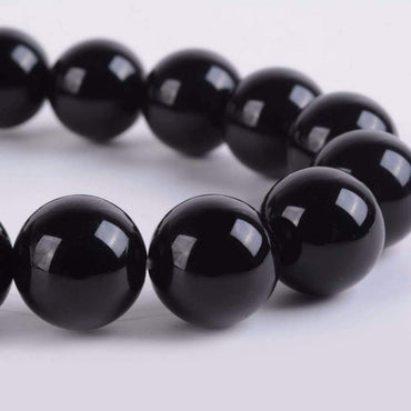 Black Agate Gemstone 10mm Round Beads Stretch Bracelet 6.5inch Unisex