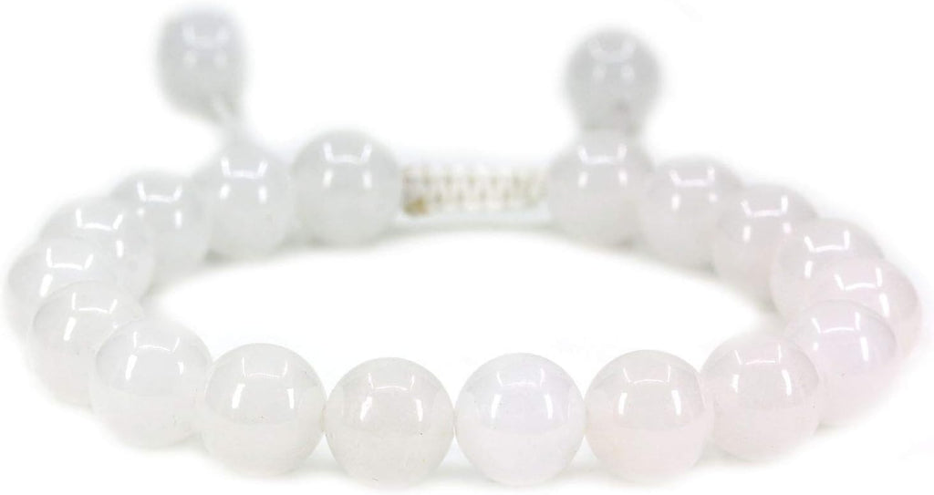 Angelstones Handmade Gemstone 10mm White Jade Round Beads Adjustable Braided Macrame Tassels Chakra Reiki Bracelets 7-9 inch Unisex