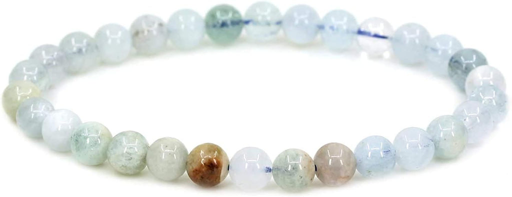 Natural Multicolor Aquamarine Gemstone 6mm Round Beads Stretch Bracelet 7inch Unisex