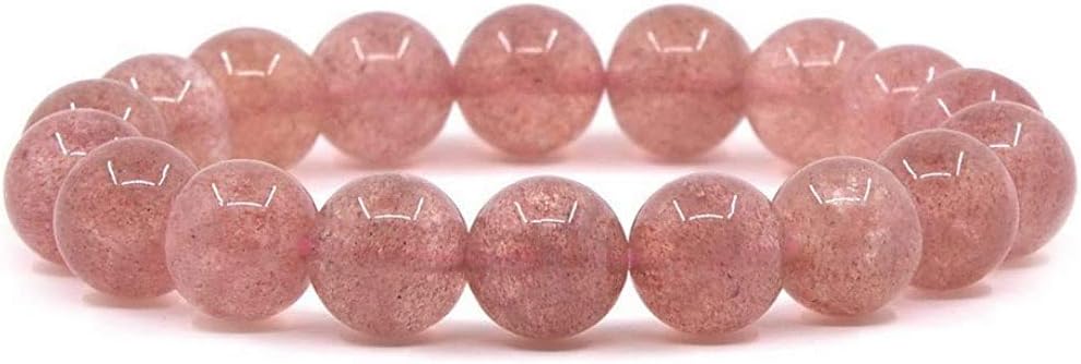 Natural Strawberry Quartz Gemstone 10mm Round Beads Stretch Bracelet 7inch Unisex