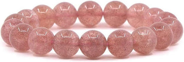 Natural Strawberry Quartz Gemstone 10mm Round Beads Stretch Bracelet 7inch Unisex