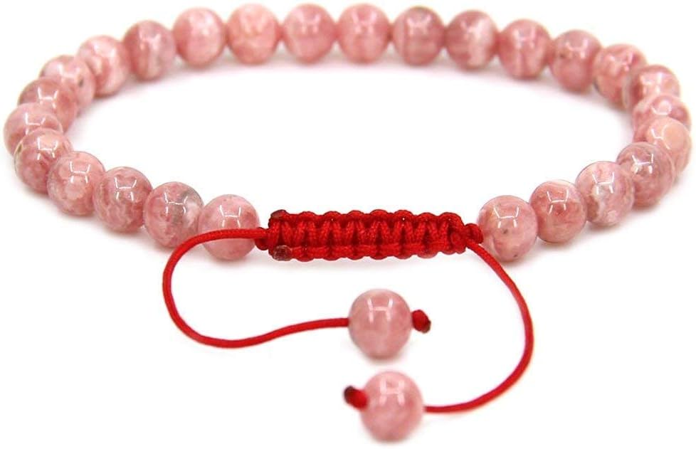 Natural A Grade Argentina Rhodochrosite Gemstone 6mm Round Beads Adjustable Bracelet 7inch Unisex