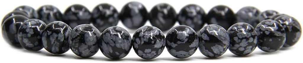 Natural Snowflake Obsidian Gemstone 8mm Round Beads Stretch Bracelet 7inch