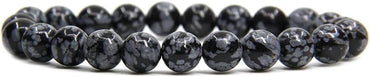 Natural Snowflake Obsidian Gemstone 8mm Round Beads Stretch Bracelet 7inch