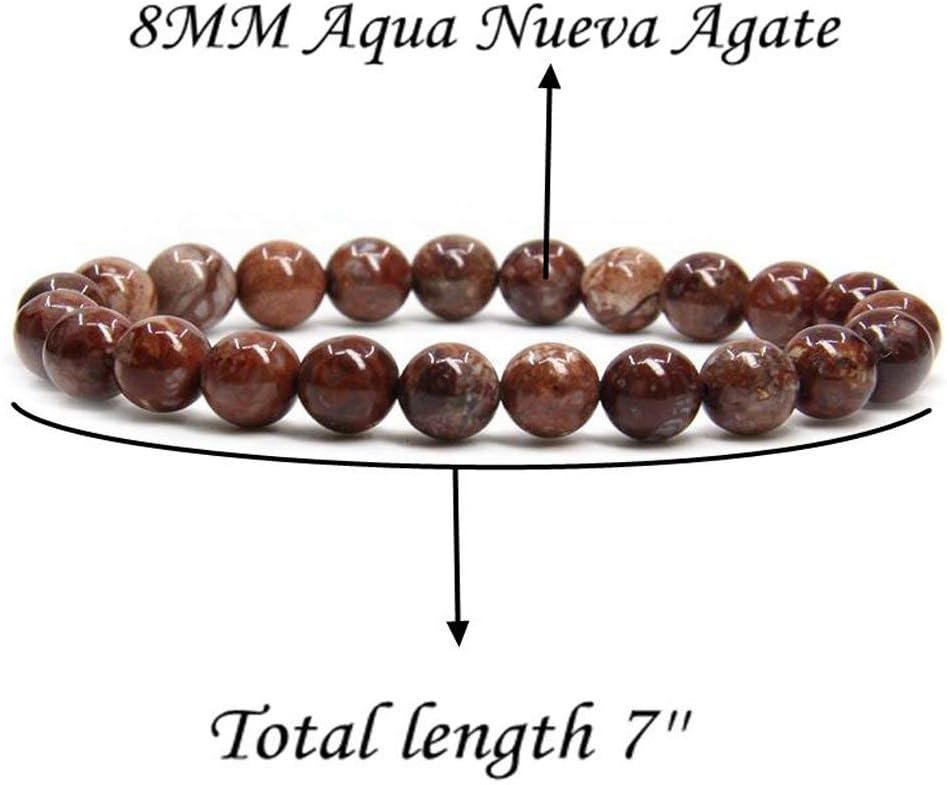 Aqua Nueva Agate Gem Semi Precious Gemstone 8mm Ball Beads Stretch Bracelet 7inch Unisex
