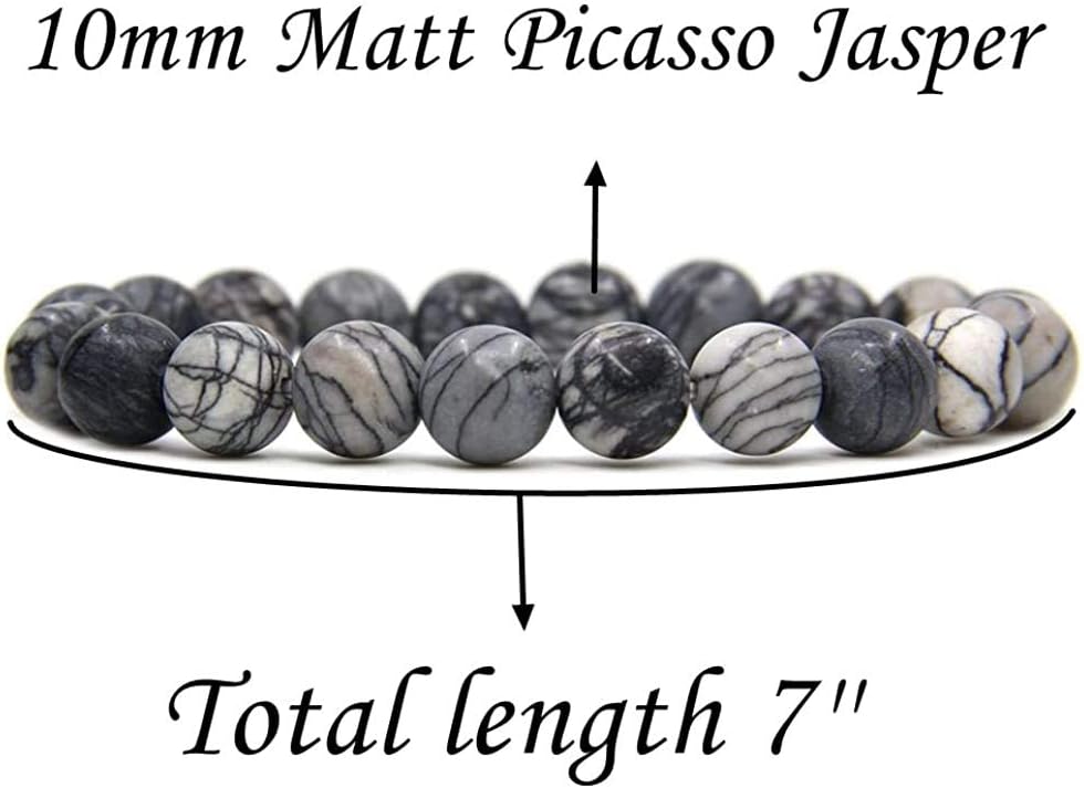 Angelstones Natural Matt Frosted Picasso Jasper Genuine Semi-Precious Gemstones Healing 10mm Beaded Stretch Bracelet 7inch Unisex
