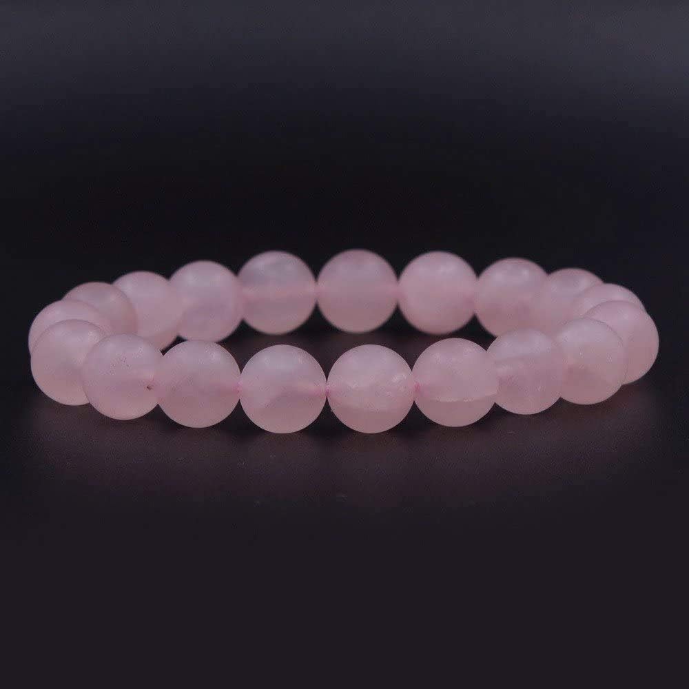 Natural Matte Rose Quartz Gemstone 10mm Round Beads Stretch Bracelet 7 Inch Unisex