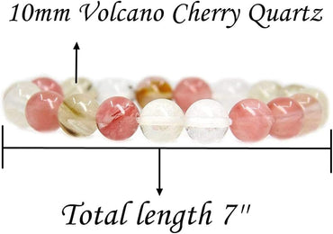 Angelstones Synthetic Volcano Cherry Quartz Genuine Semi-Precious Gemstones Healing 10mm Beaded Stretch Bracelet 7inch Unisex