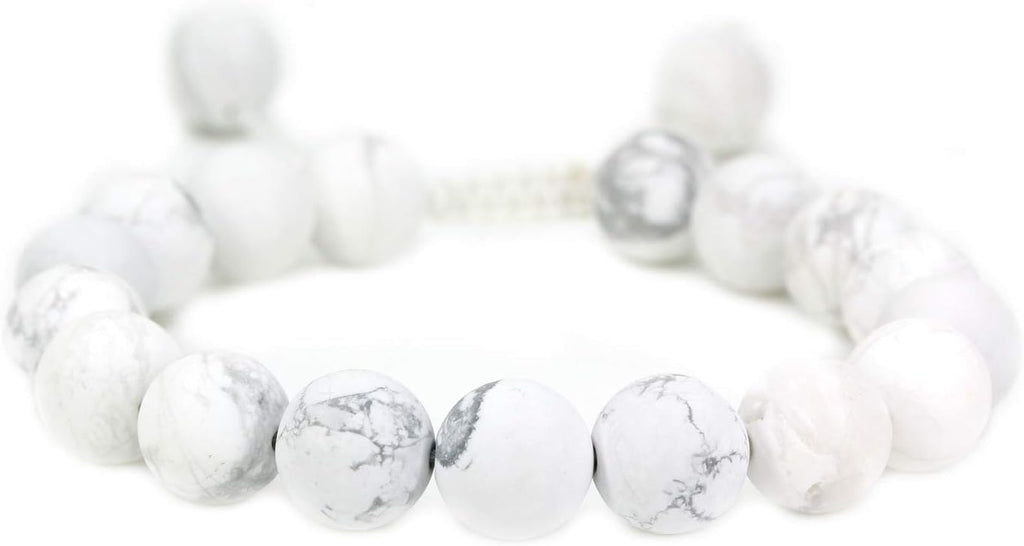 Angelstones Handmade Gemstone 10mm Matt White Howlite Round Beads Adjustable Braided Macrame Tassels Chakra Reiki Bracelets 7-9 inch Unisex