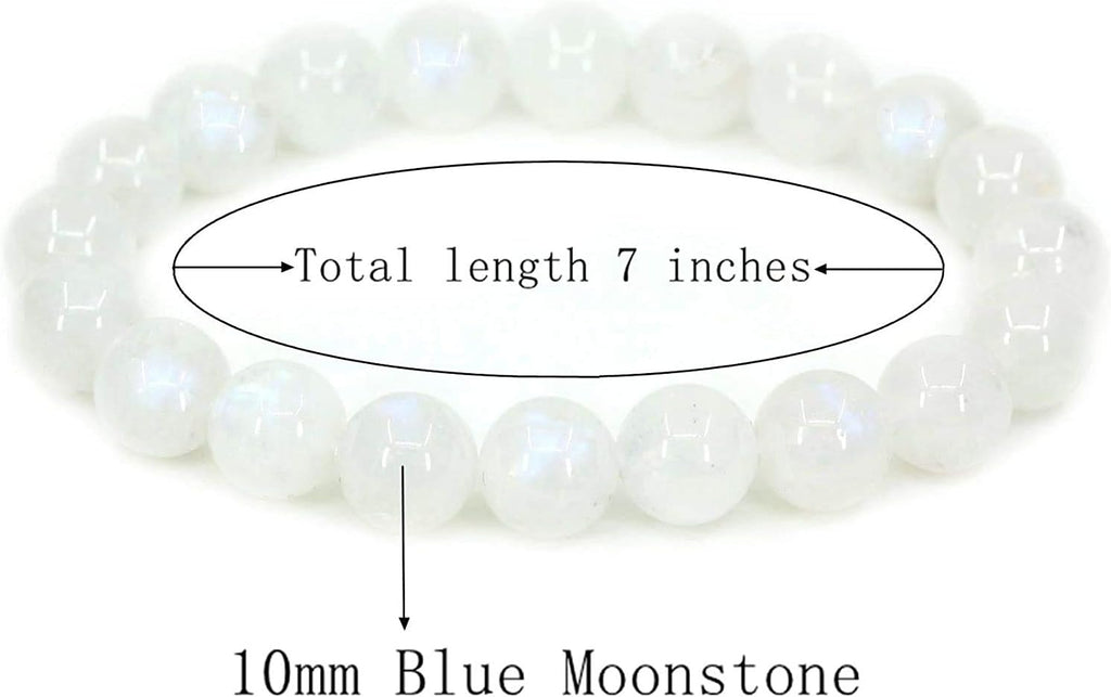 Angelstones Natural Blue Moonstone Genuine Semi-Precious Gemstones Healing 10mm Beaded Stretch Bracelet 7inch Unisex